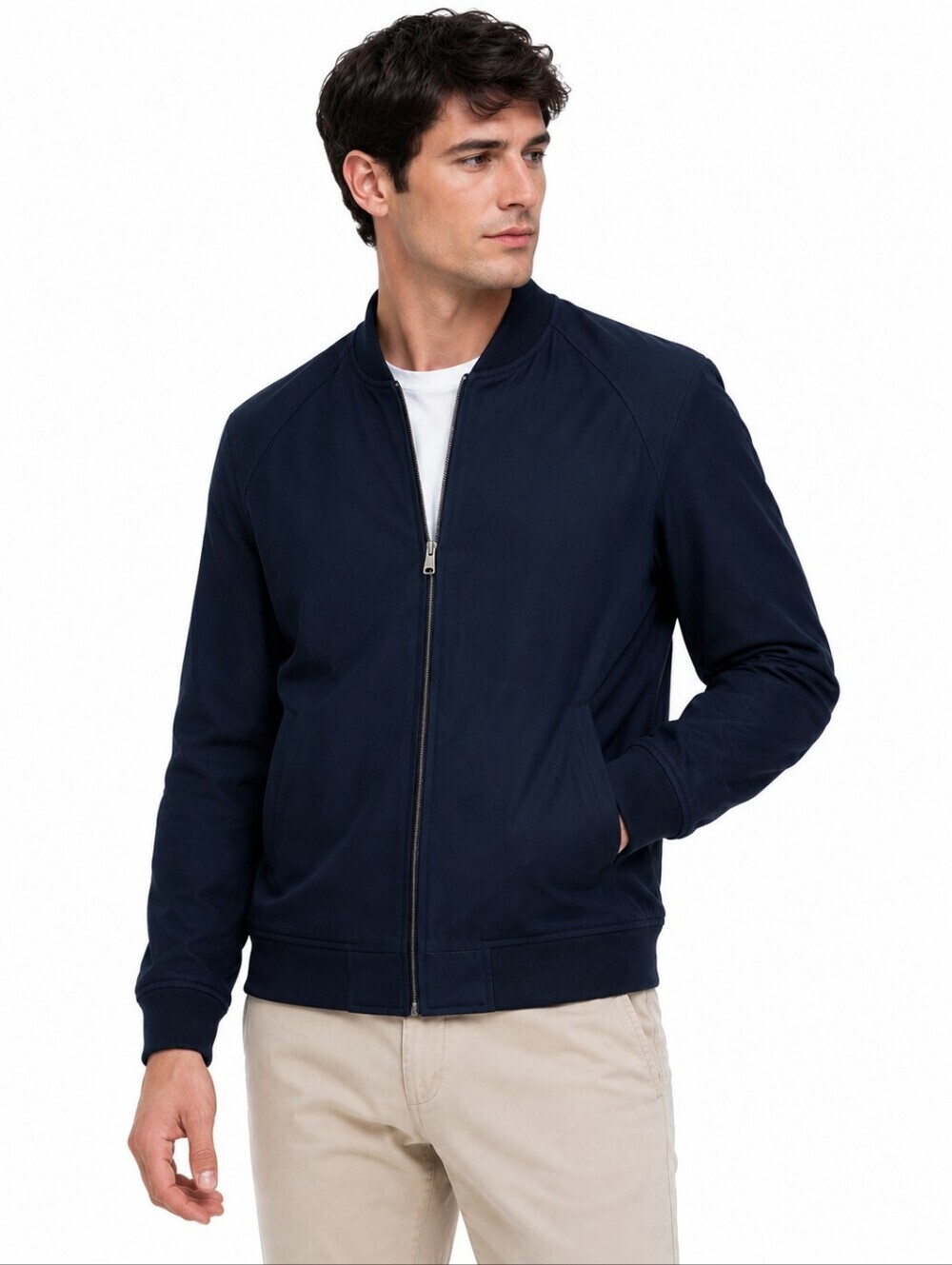 Haggar Navy Gabardine Bomber Jacket Size S 4-Way Stretch Wrinkle Resistant